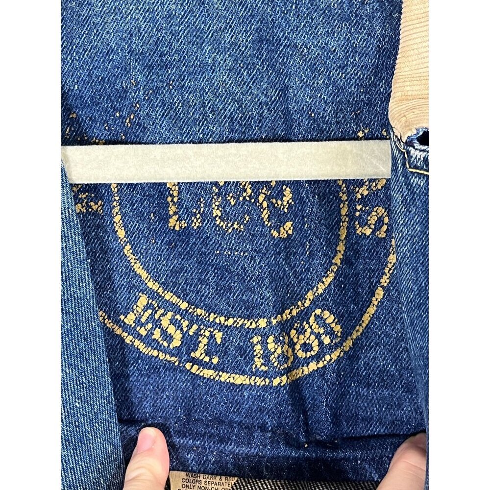 Vintage Lee Denim Corduroy Chore Coat L Blue Jean Duster Trench Barn 70s Work - Picture 7 of 15